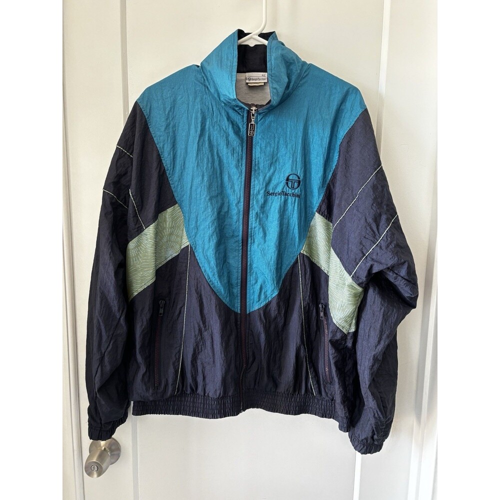 Vtg 90s Men’s Sergio Tacchini Windbreaker Track Jacket Colorblock Sz 42